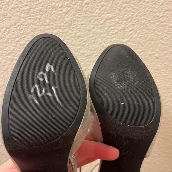 BRASH Shimmering Silver High Heels Size 7 Ankle Strap and Cross Over Strap - Picture 8 of 13